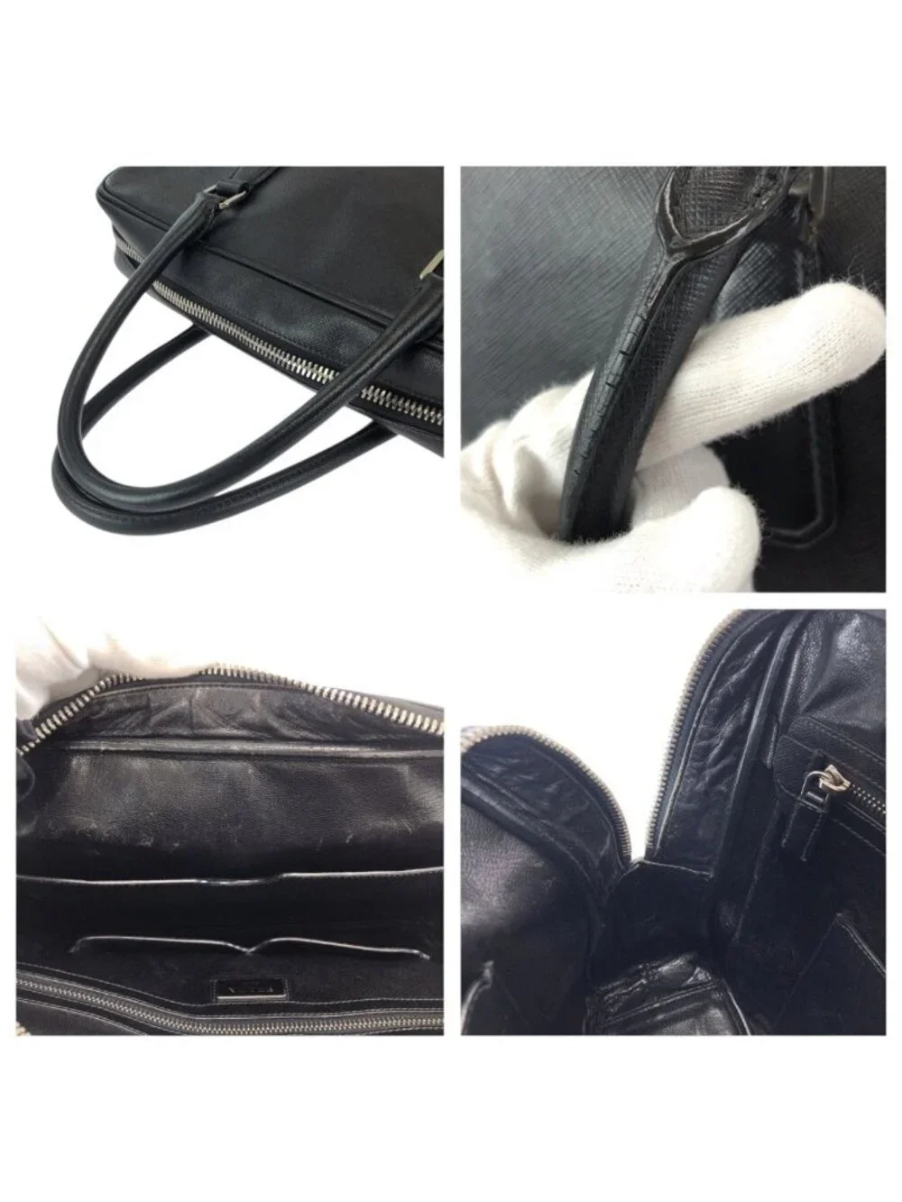 Prada Saffiano Black Silver Leather Business Briefcase